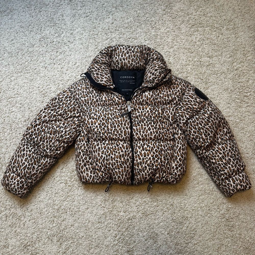 Cordova Ski Meribel Down Puffer Jacket Leopard Cheetah Print size XS Worn Once